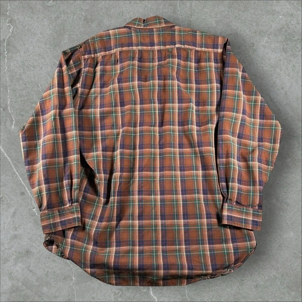 Sir Pendleton Plaid Shirt Mens Large Brown Plaid Wool Flannel Classic Outdoor